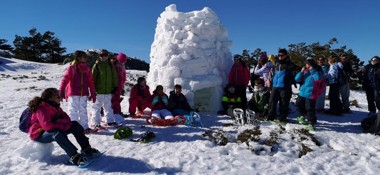 Raquetas de nieve + construcción de Iglú + trineo