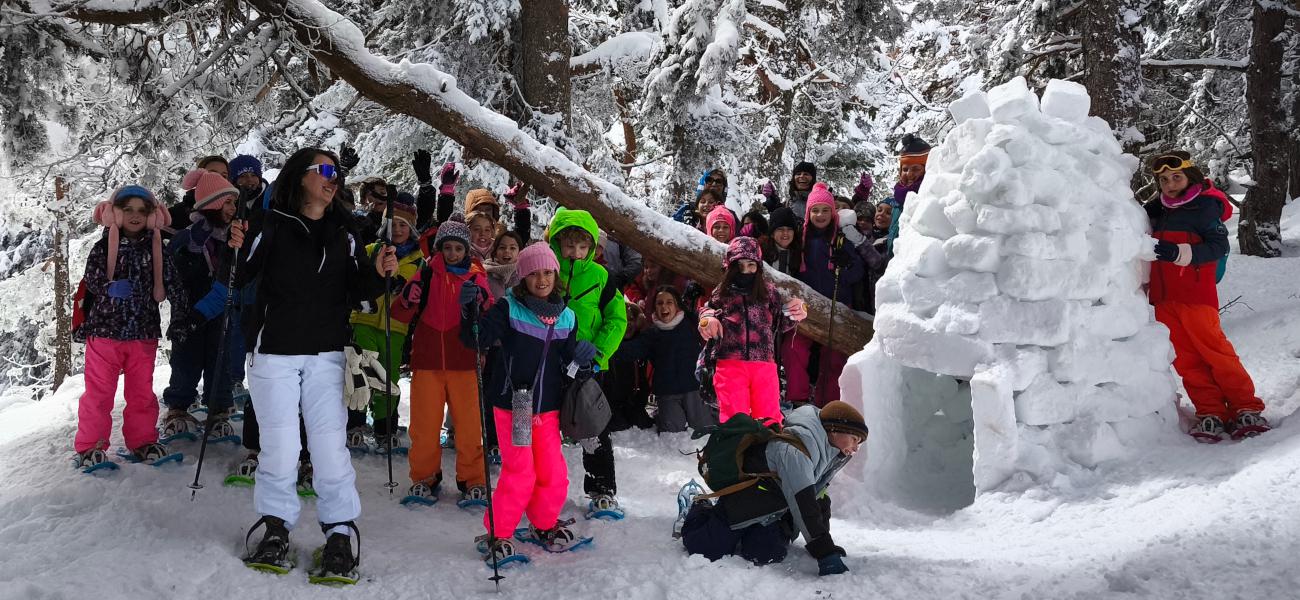 Raquetas de nieve +  Construcción de Iglú + Trineo Para Colegios